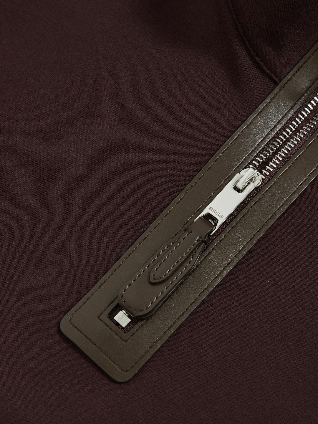 Reiss | Leather-Placket Interlock Sweatshirt in Cherry Red