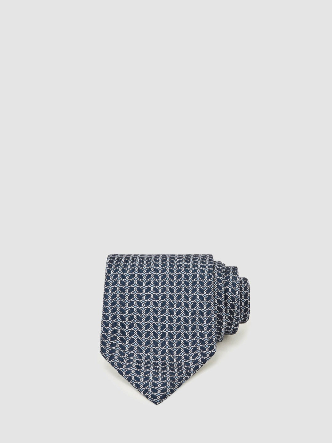 Reiss | Silk Geometric-Chain Print Tie in Navy