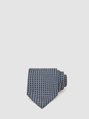 Reiss | Silk Geometric-Chain Print Tie in Navy