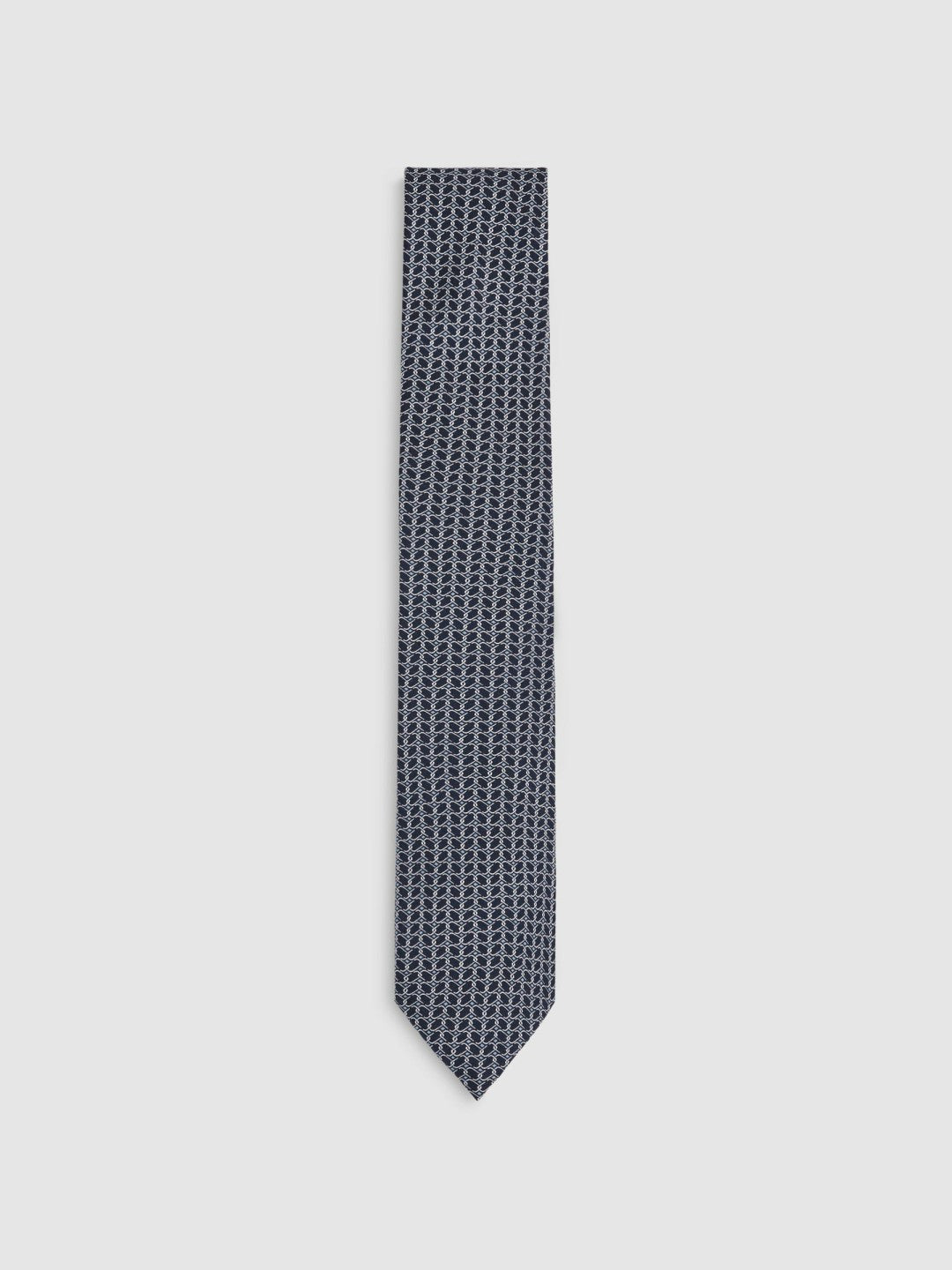 Reiss | Silk Geometric-Chain Print Tie in Navy