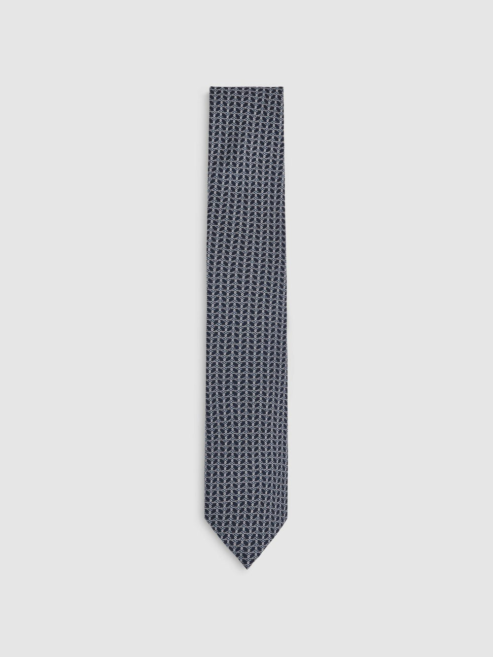 Reiss | Silk Geometric-Chain Print Tie in Navy