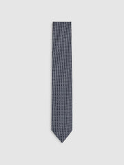Reiss | Silk Geometric-Chain Print Tie in Navy