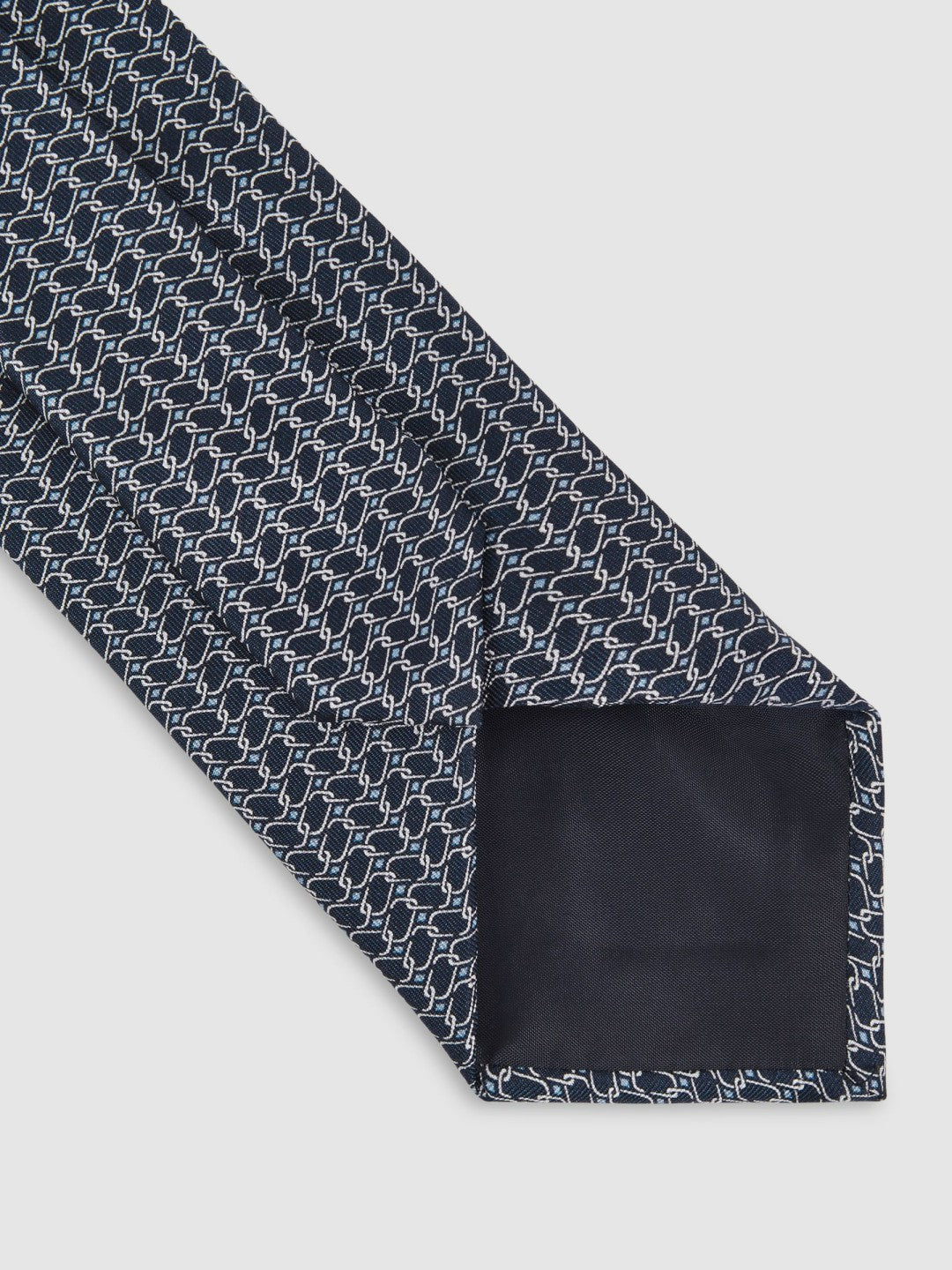 Reiss | Silk Geometric-Chain Print Tie in Navy
