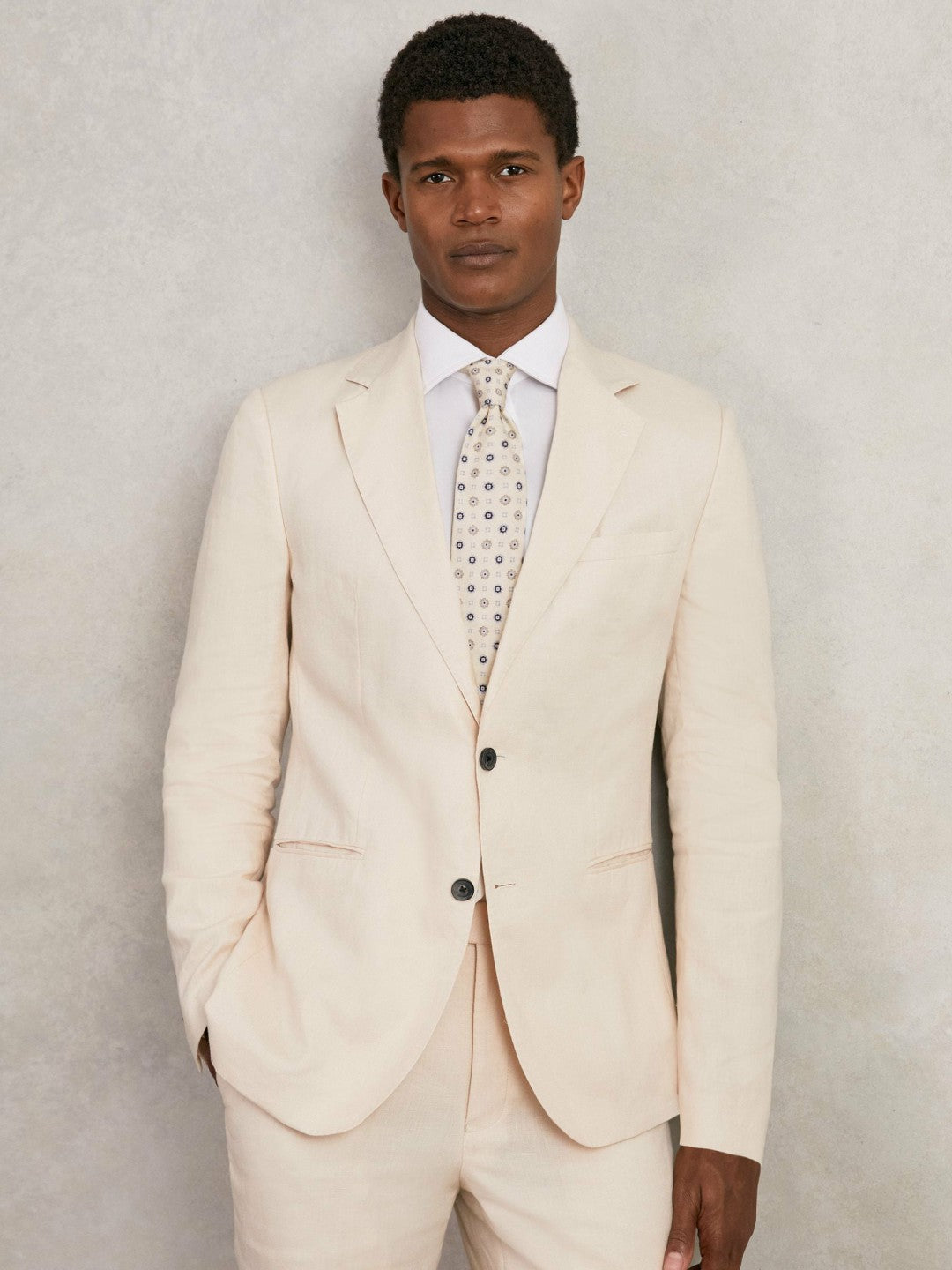 Reiss | Silk Floral-Medallion Tie in Ivory