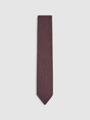 Reiss | Silk Geometric-Chain Print Tie in Bordeaux