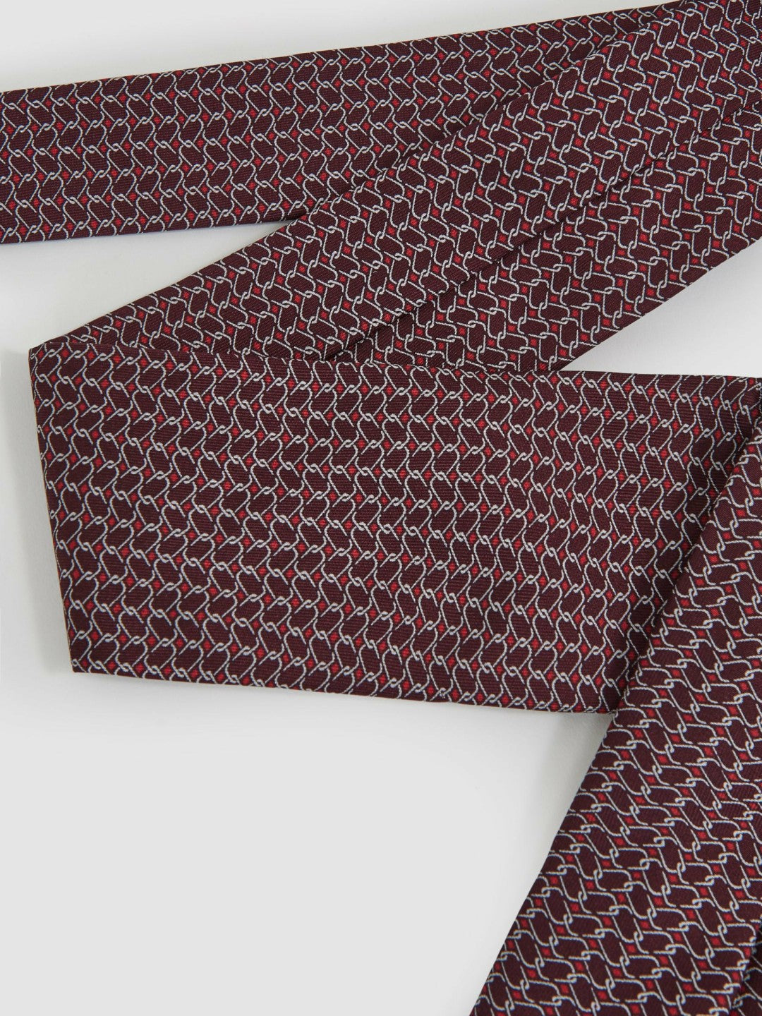 Reiss | Silk Geometric-Chain Print Tie in Bordeaux