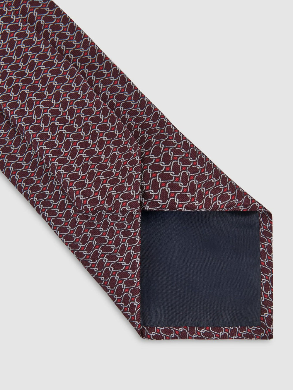 Reiss | Silk Geometric-Chain Print Tie in Bordeaux