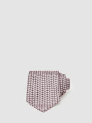 Reiss | Silk Geometric-Chain Print Tie in Soft Pink