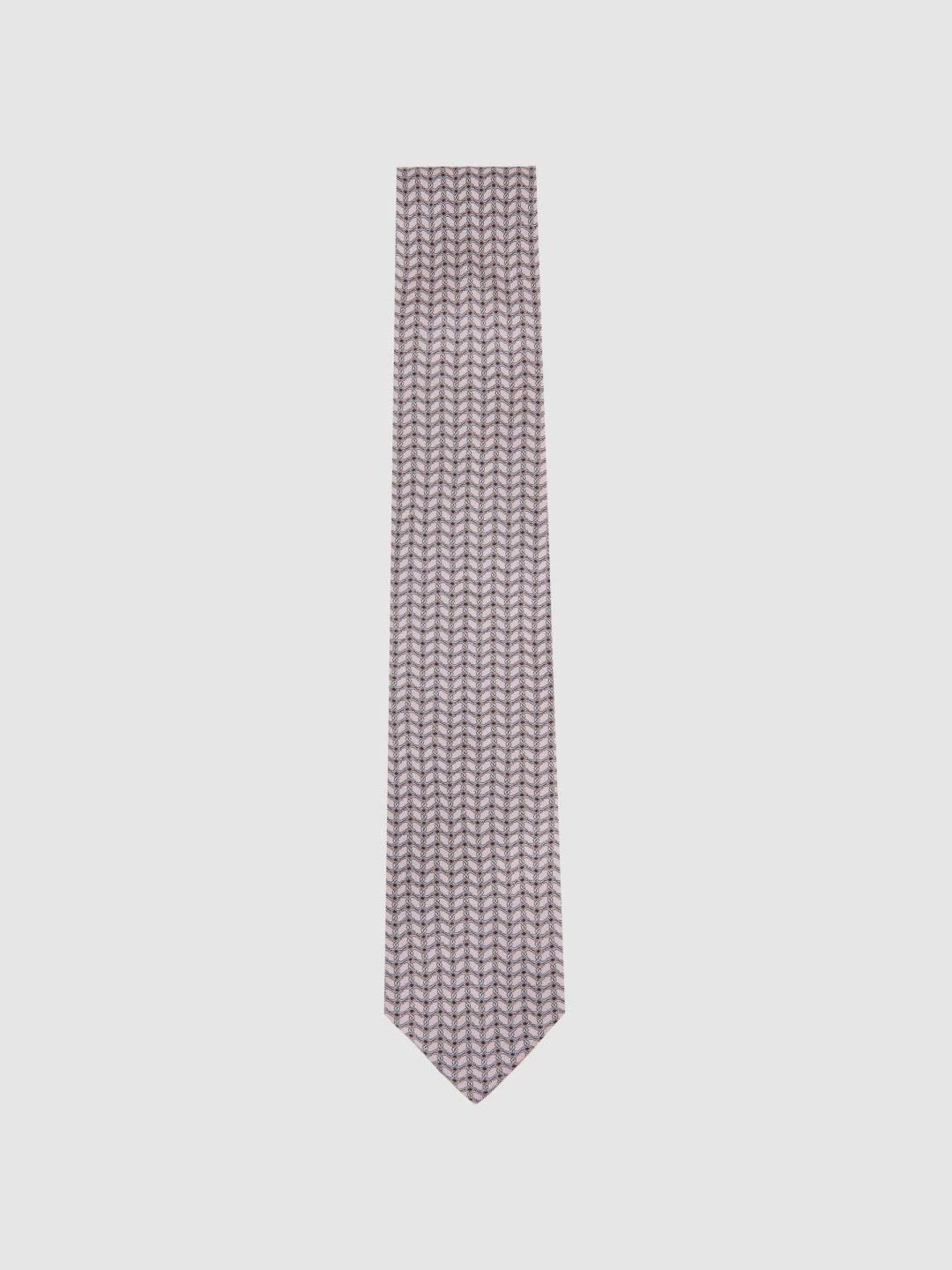 Reiss | Silk Geometric-Chain Print Tie in Soft Pink