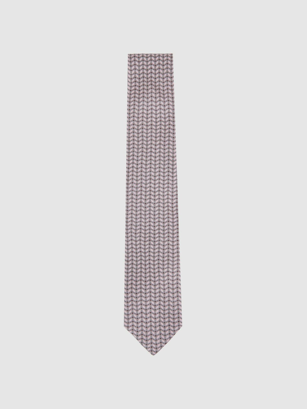 Reiss | Silk Geometric-Chain Print Tie in Soft Pink
