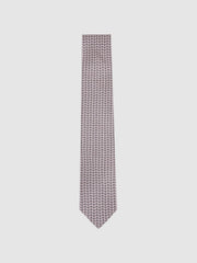 Reiss | Silk Geometric-Chain Print Tie in Soft Pink