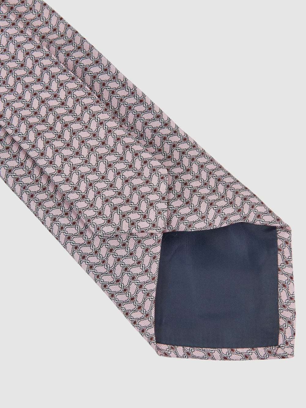 Reiss | Silk Geometric-Chain Print Tie in Soft Pink