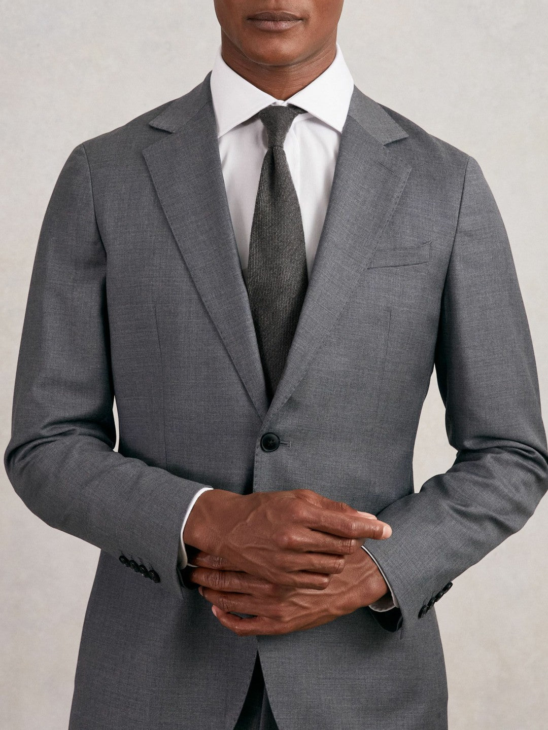 Reiss | Wool-Silk Textured Tie in Charcoal
