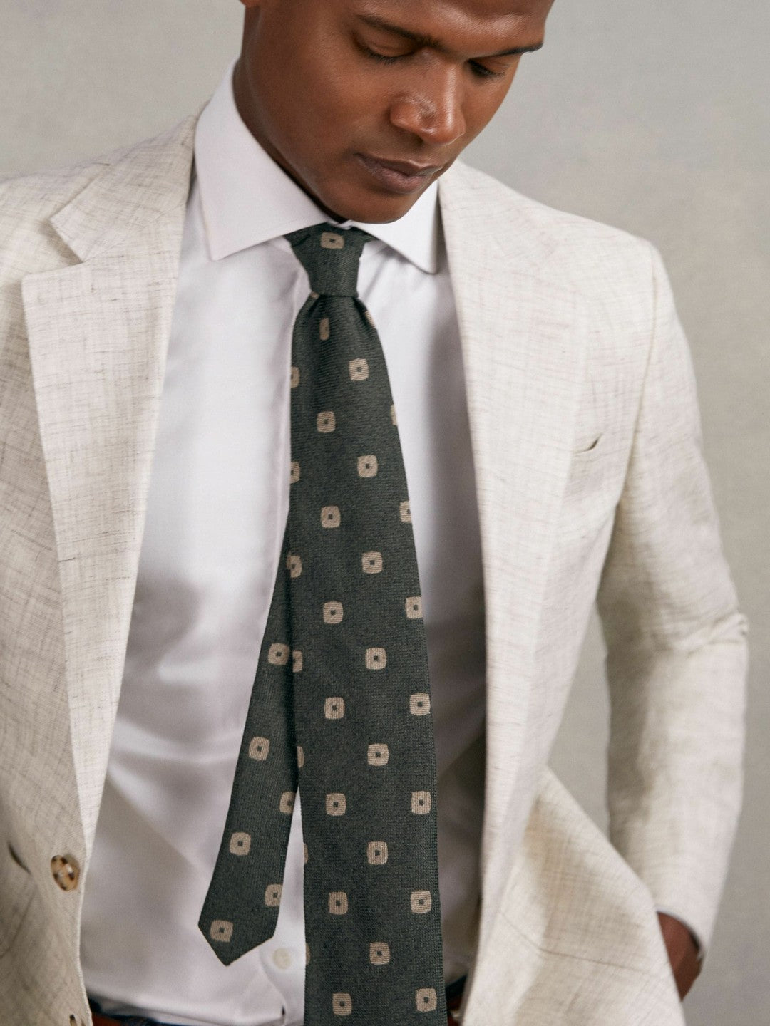 Reiss | Silk-Wool Square-Medallion Tie in Forest Green