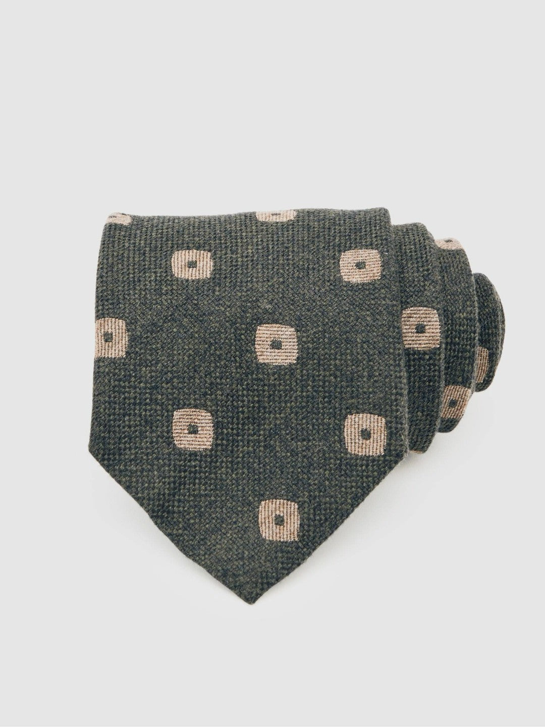 Reiss | Silk-Wool Square-Medallion Tie in Forest Green