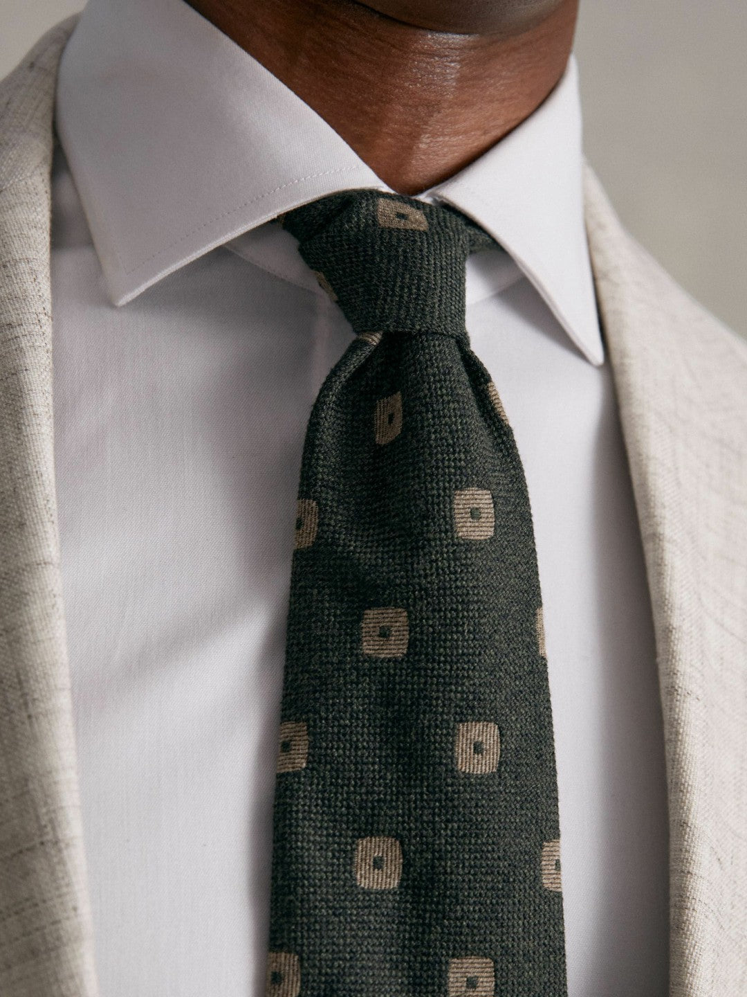 Reiss | Silk-Wool Square-Medallion Tie in Forest Green