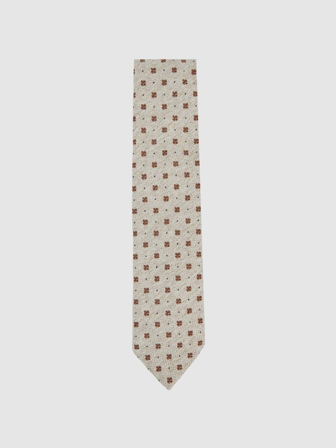 Reiss | Wool-Silk Floral-Medallion Tie in Oatmeal Melange