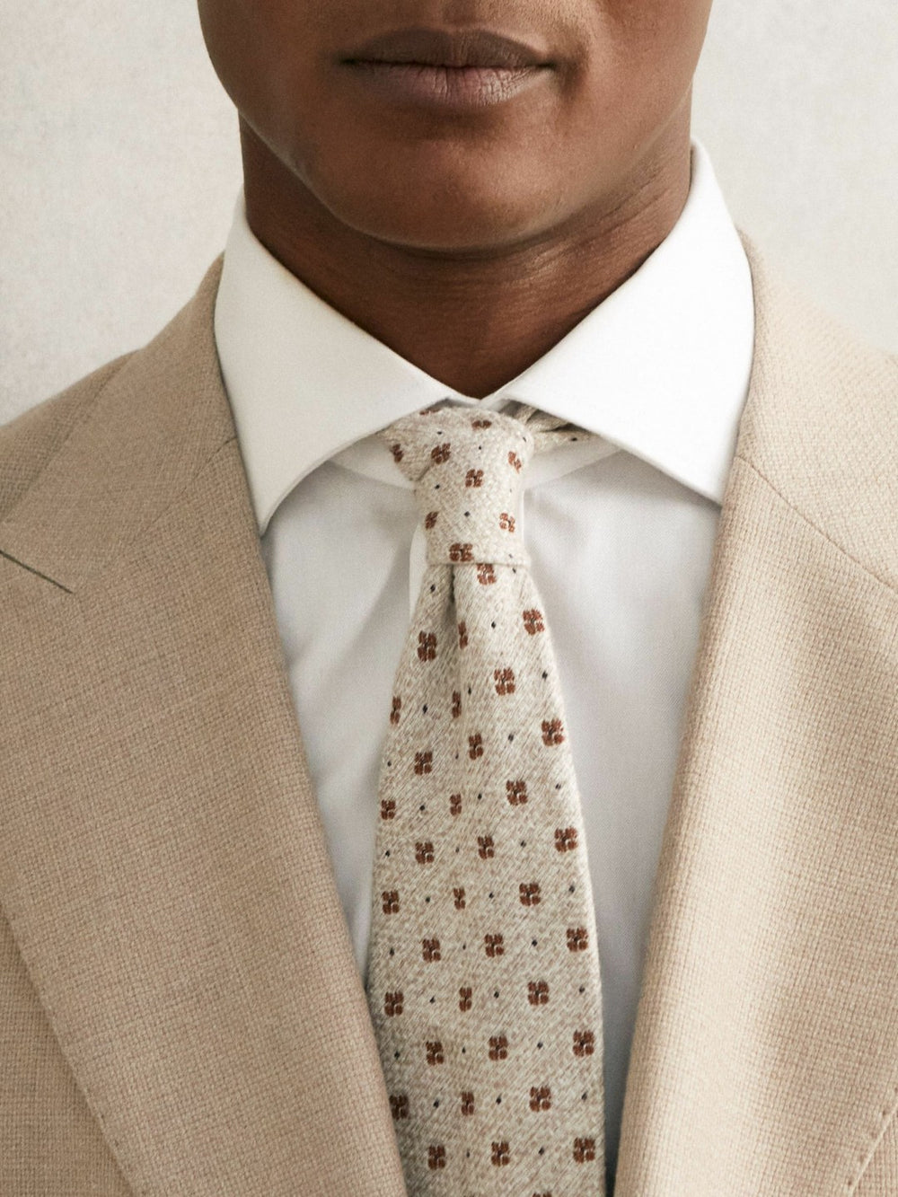 Reiss | Wool-Silk Floral-Medallion Tie in Oatmeal Melange