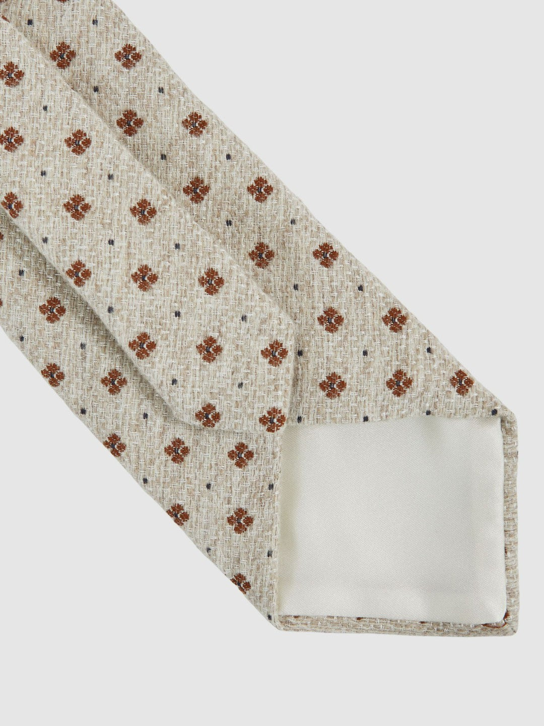 Reiss | Wool-Silk Floral-Medallion Tie in Oatmeal Melange