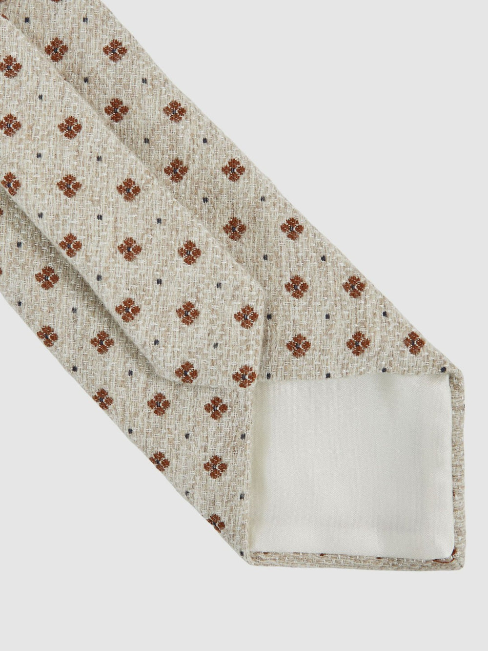 Reiss | Wool-Silk Floral-Medallion Tie in Oatmeal Melange