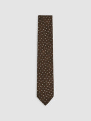 Reiss | Wool-Cotton Polka-Dot Tie in Chocolate Brown