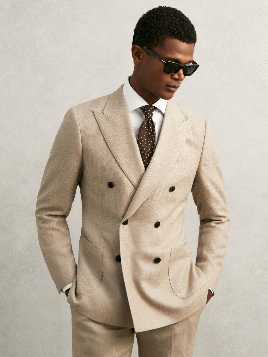 Reiss | Wool-Cotton Polka-Dot Tie in Chocolate Brown