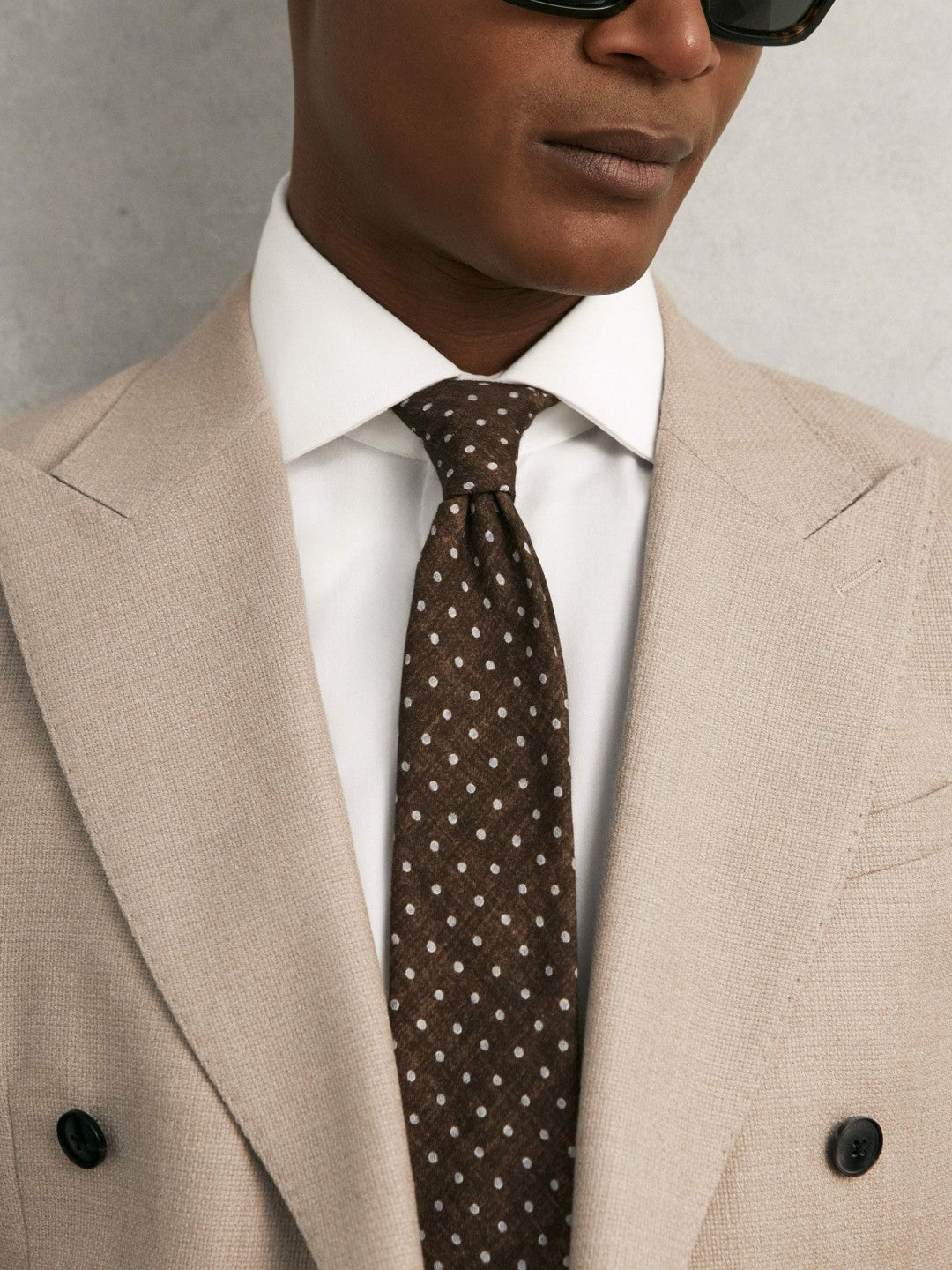 Reiss | Wool-Cotton Polka-Dot Tie in Chocolate Brown