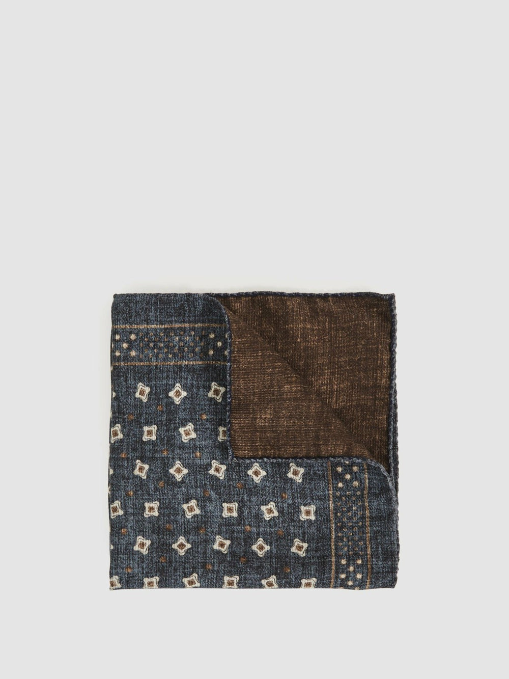 Reiss | Silk Floral-Medallion Pocket Square in Denim Blue Melange