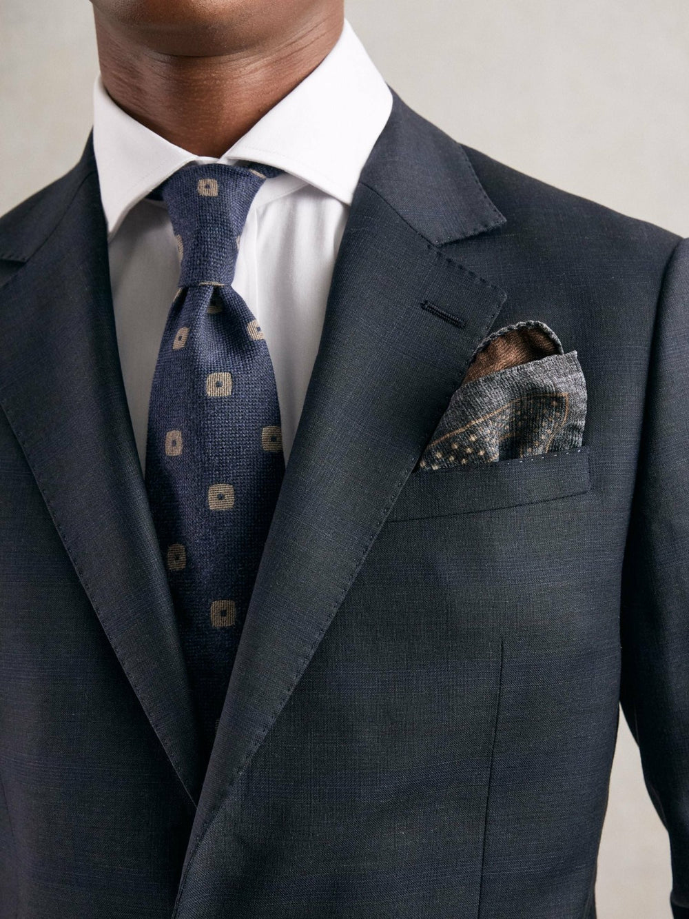 Reiss | Silk Floral-Medallion Pocket Square in Denim Blue Melange