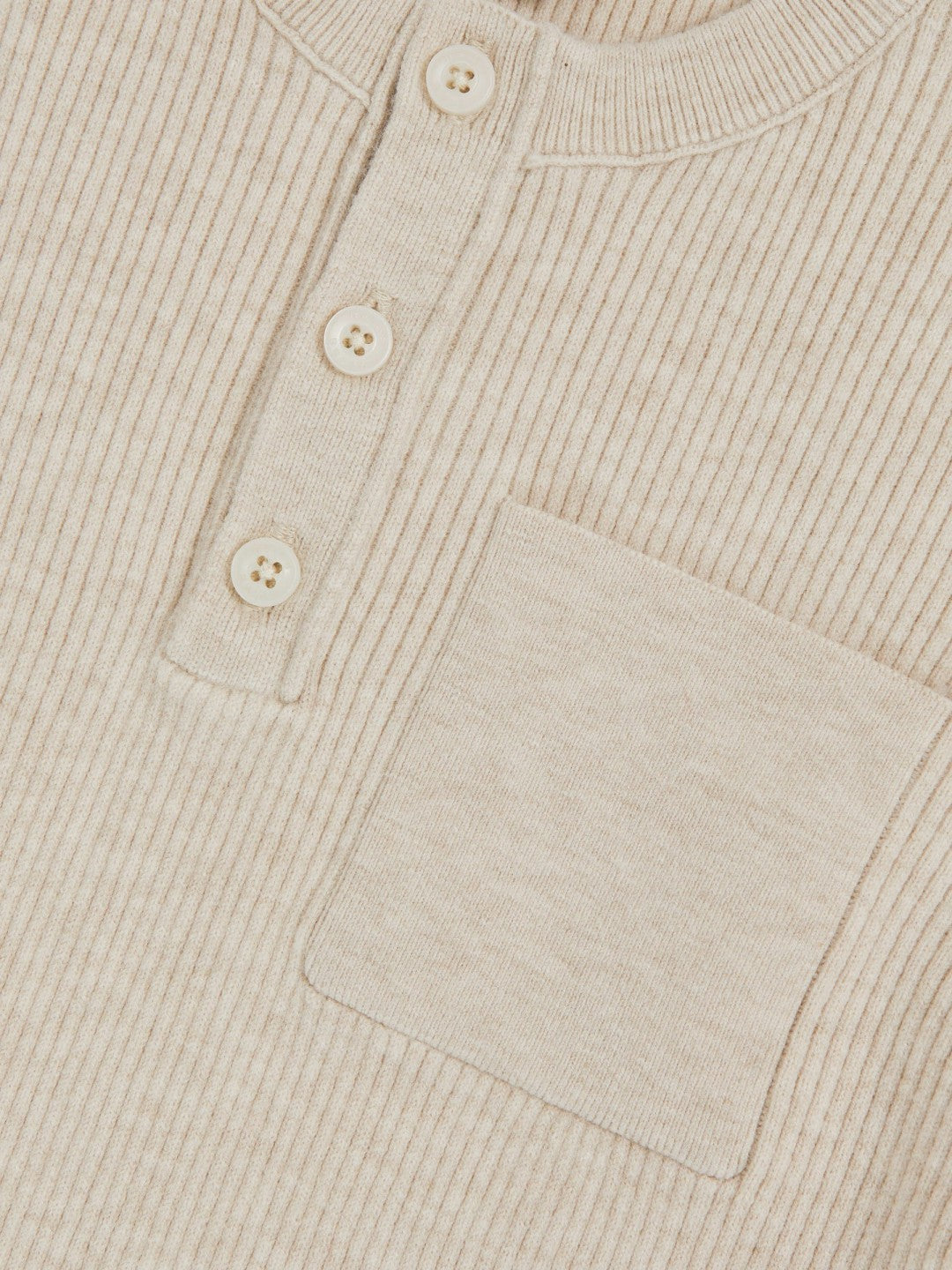 Reiss | 13-14 yrs Cotton-Blend Rib-Knit Henley Top in Oatmeal Melange