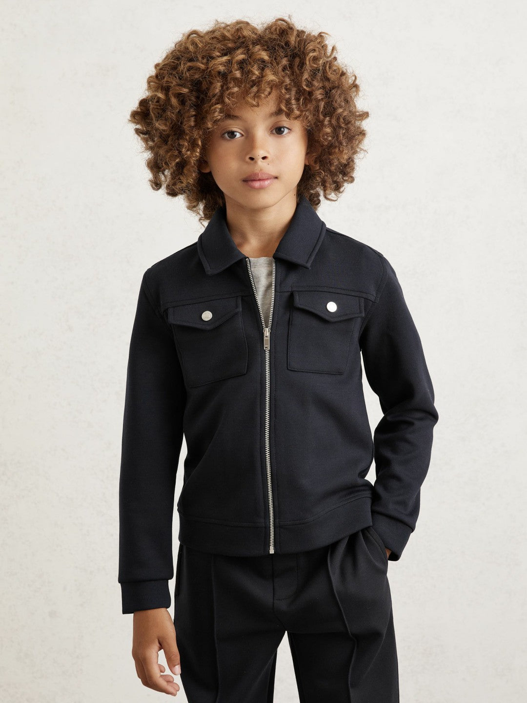 Reiss | 9-13 yrs Interlock Zip Through Overshirt in Navy Blue