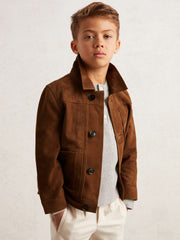 Reiss | 3-9 yrs Suede Worker Jacket in Tobacco Brown