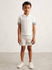 Reiss | 3-9 yrs Textured Half Zip Polo Shirt in White