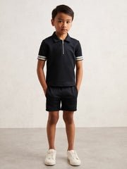Reiss | 3-9 yrs Textured Half Zip Polo Shirt in Navy Blue