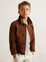 Reiss | 9-13 yrs Suede Worker Jacket in Tobacco Brown
