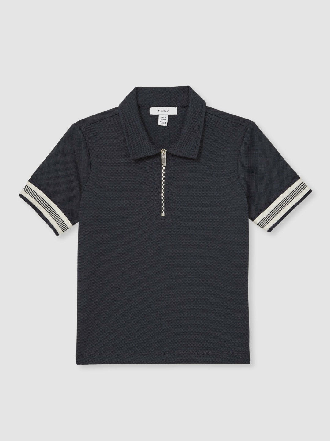 Reiss | 9-13 yrs Textured Half Zip Polo Shirt in Navy Blue