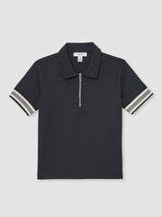Reiss | 9-13 yrs Textured Half Zip Polo Shirt in Navy Blue