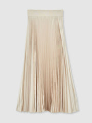 Reiss | Pleated Midi Skirt in Champagne Neutral
