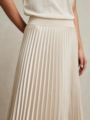 Reiss | Pleated Midi Skirt in Champagne Neutral