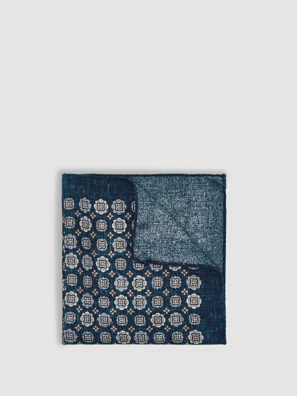 Reiss | Silk Medallion Print Pocket Square in Indigo Melange