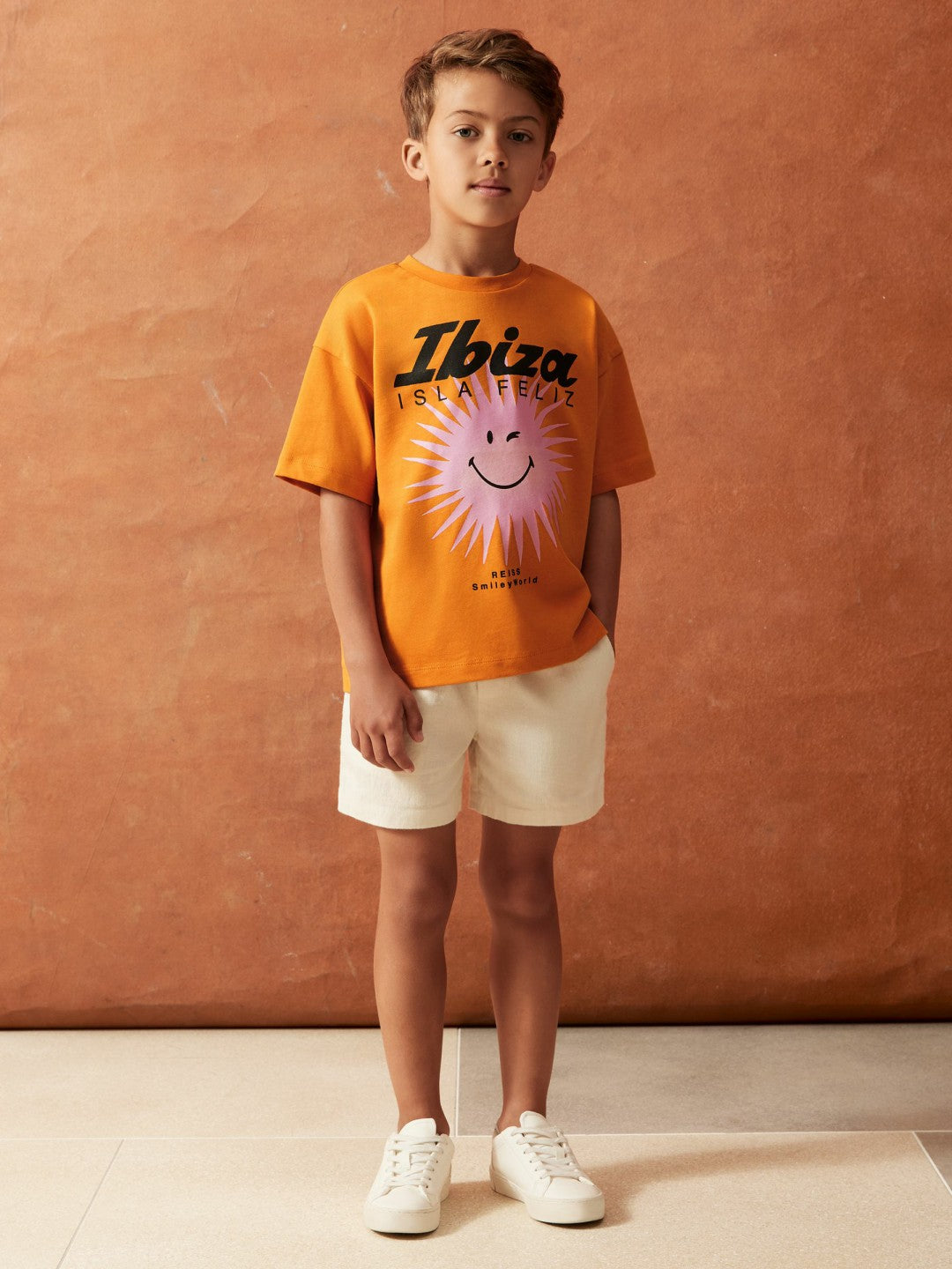 Reiss | 3-9 yrs SmileyWorld Sun Motif T-Shirt in Orange