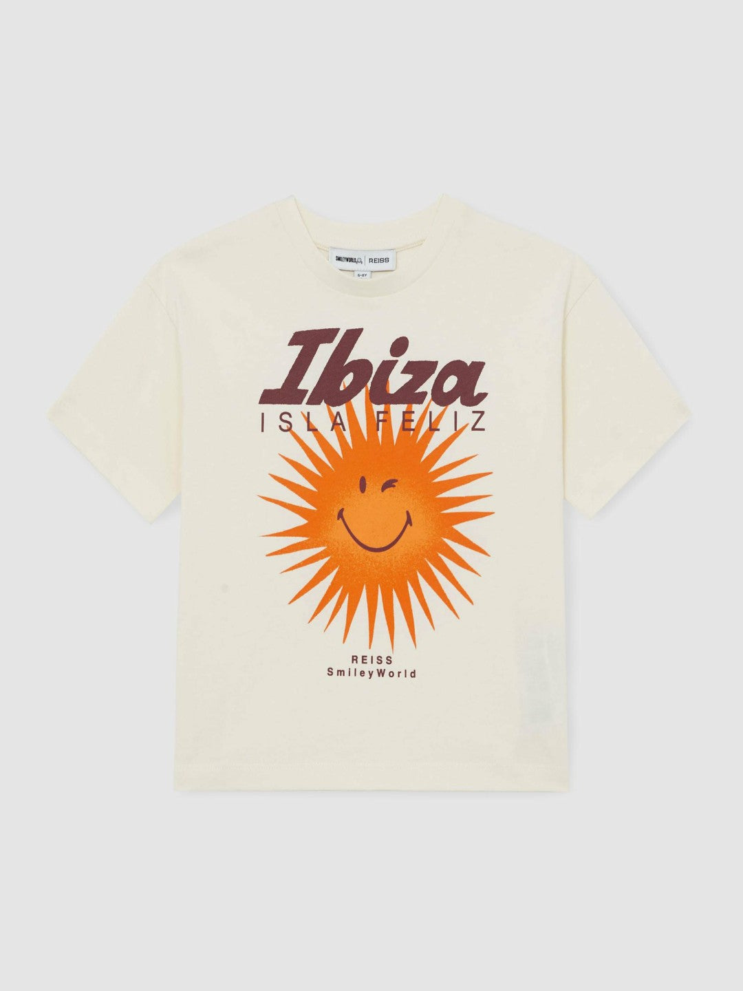 Reiss | 3-9 yrs SmileyWorld Sun Motif T-Shirt in Off White