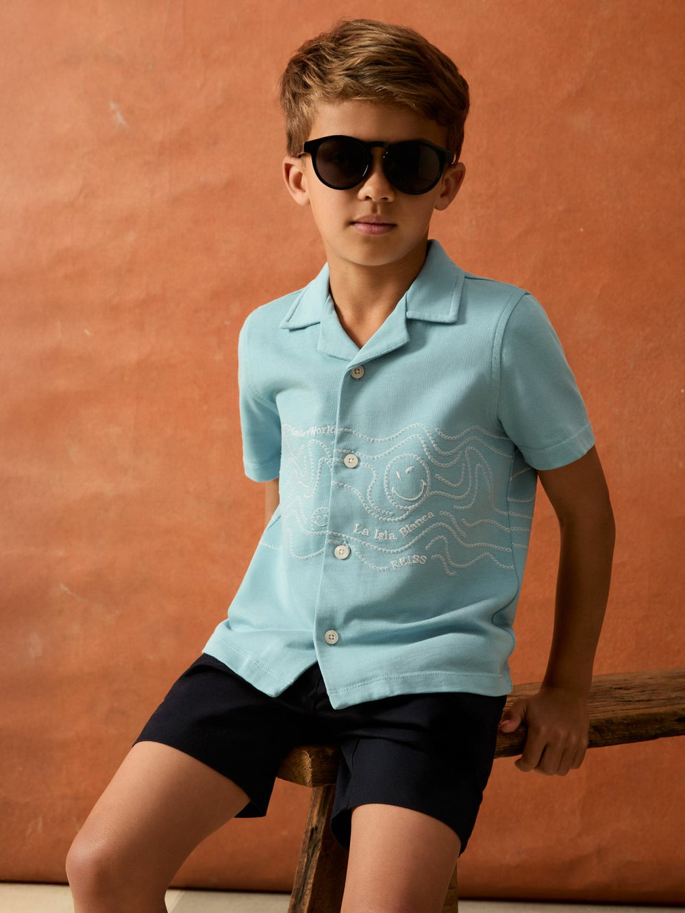 Reiss | 3-9 yrs SmileyWorld Embroidered Shirt in Sky Blue