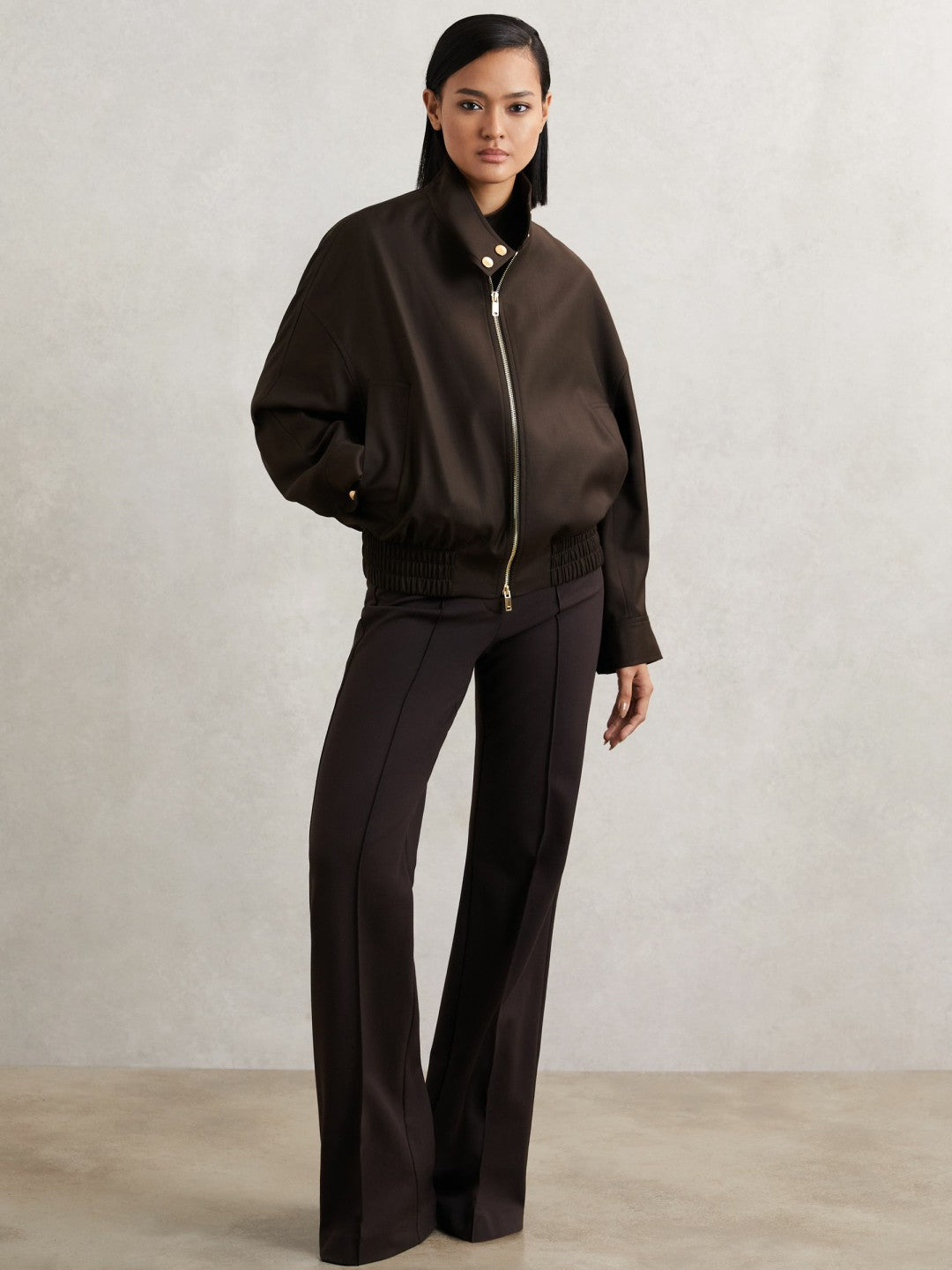 Reiss | Wool Bomber Jacket in Chocolate Brown