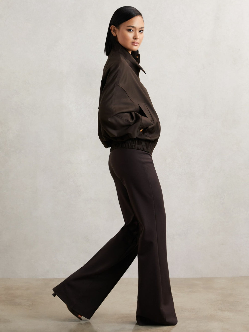 Reiss | Wool Bomber Jacket in Chocolate Brown