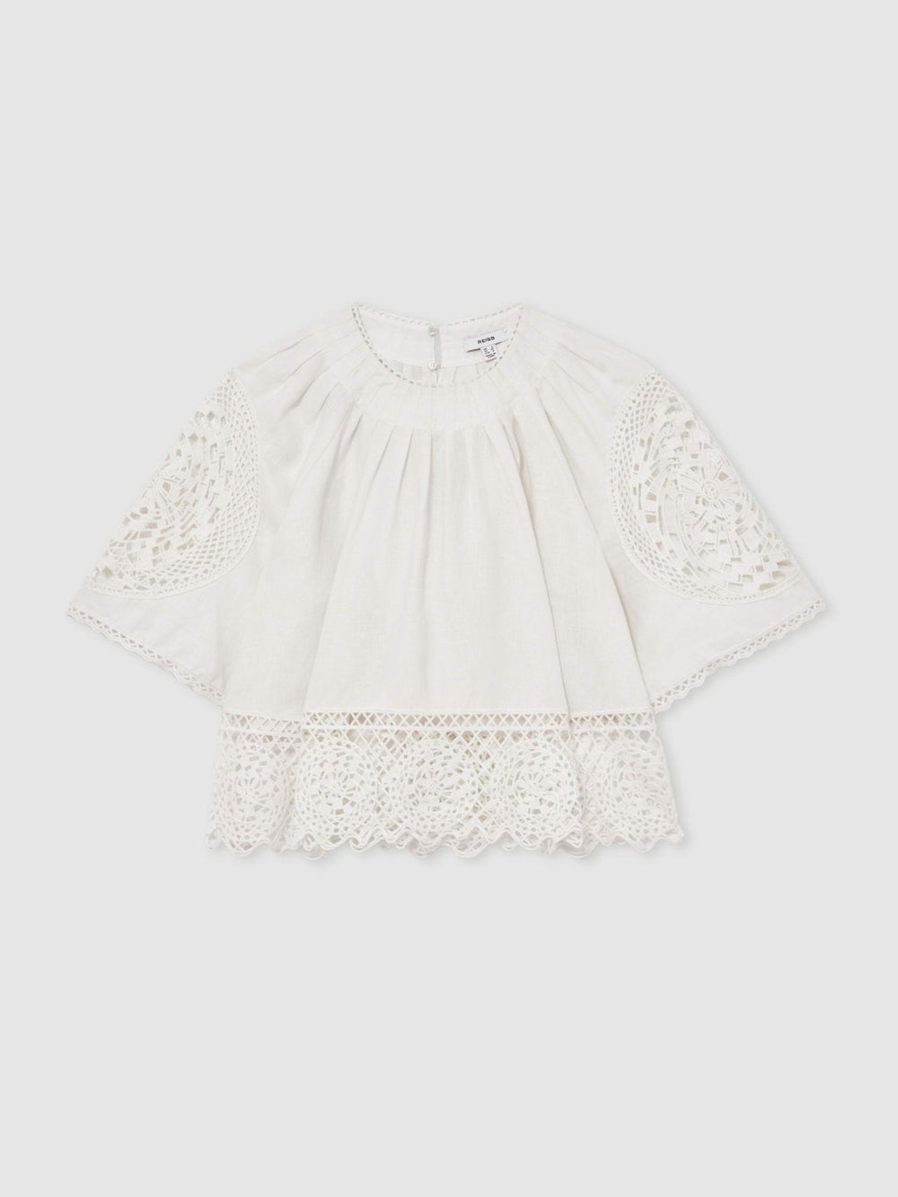 Reiss | Linen Embroidered Swing Top in Ivory