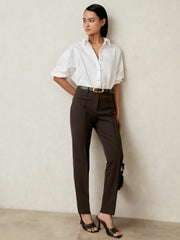 Reiss | Pintuck Tapered Trousers in Chocolate Brown