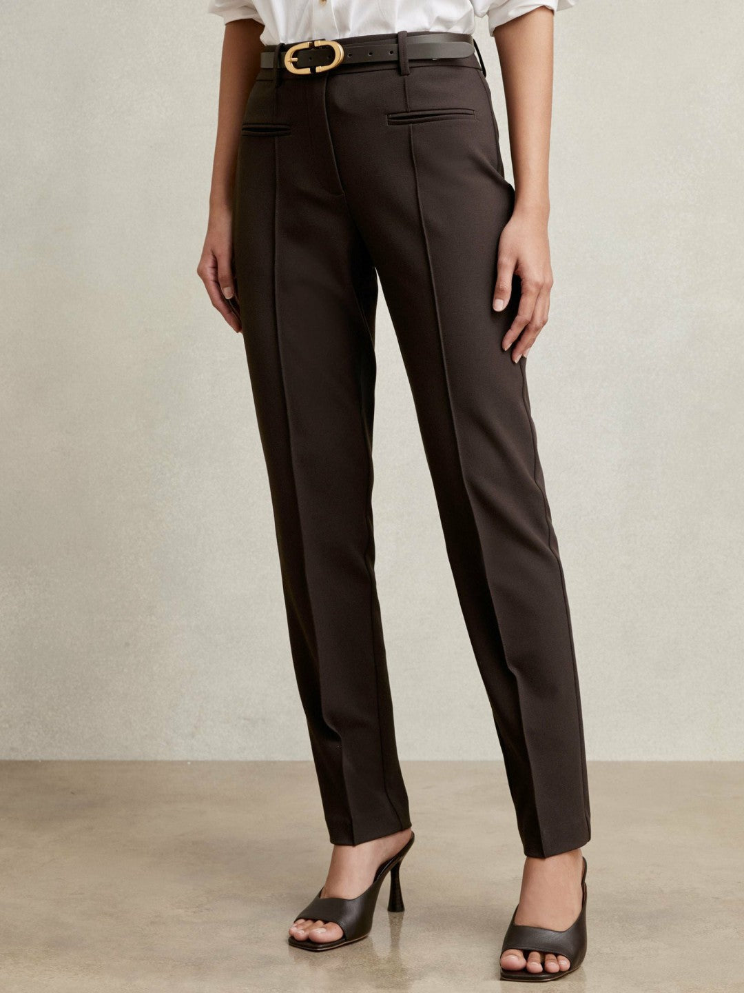 Reiss | Pintuck Tapered Trousers in Chocolate Brown