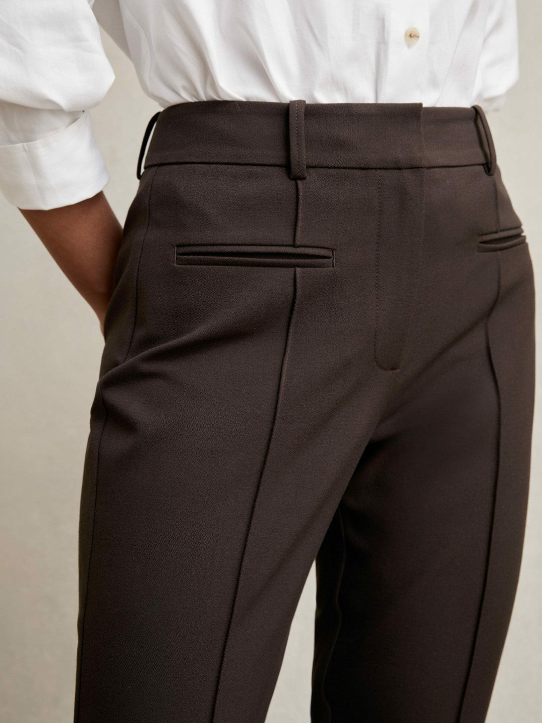 Reiss | Pintuck Tapered Trousers in Chocolate Brown