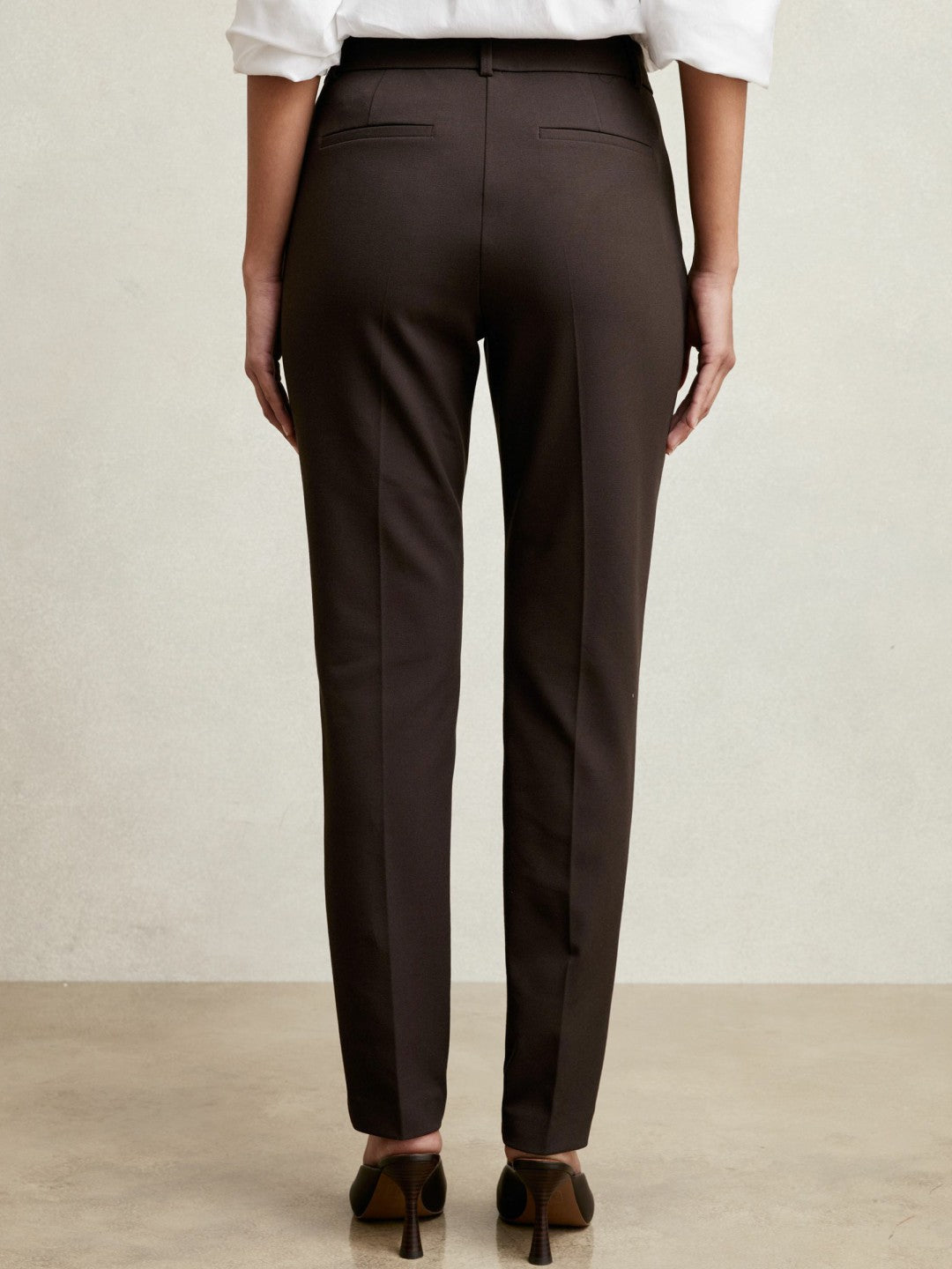 Reiss | Pintuck Tapered Trousers in Chocolate Brown